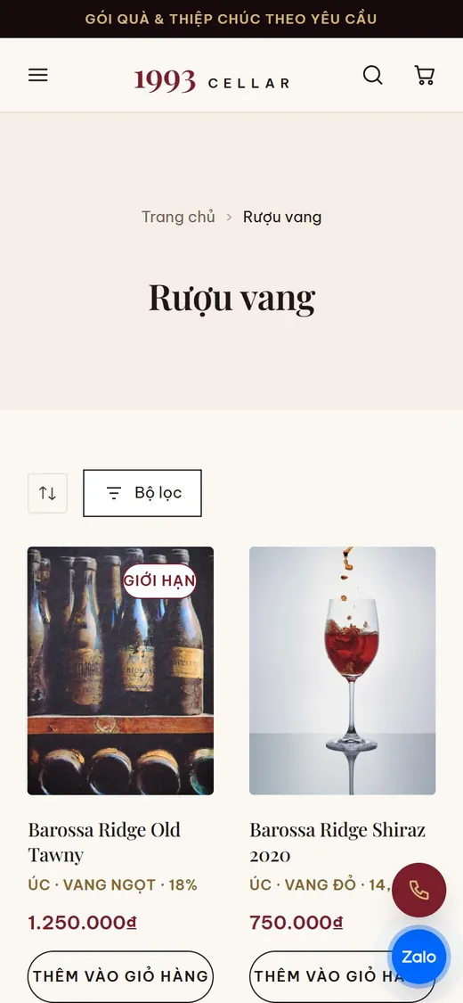 1993 Cellar trên điện thoại: Danh mục và bộ lọc
