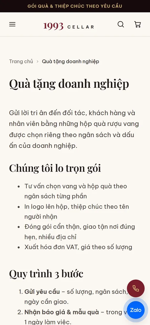 1993 Cellar trên điện thoại: Quà tặng doanh nghiệp