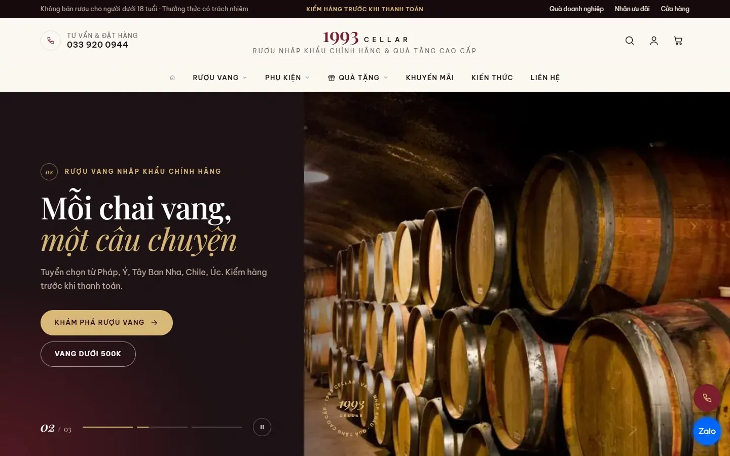 1993 Cellar: Trang chủ: banner và menu sản phẩm