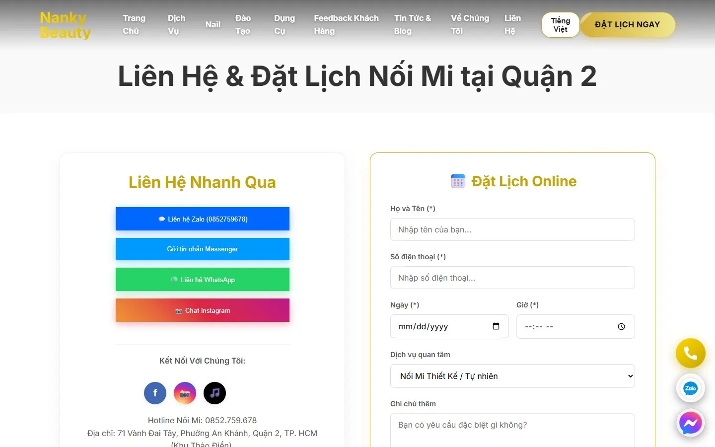 Nanky Beauty: Liên hệ và đặt lịch online