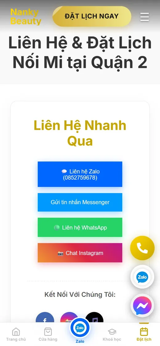 Nanky Beauty trên điện thoại: Liên hệ nhanh