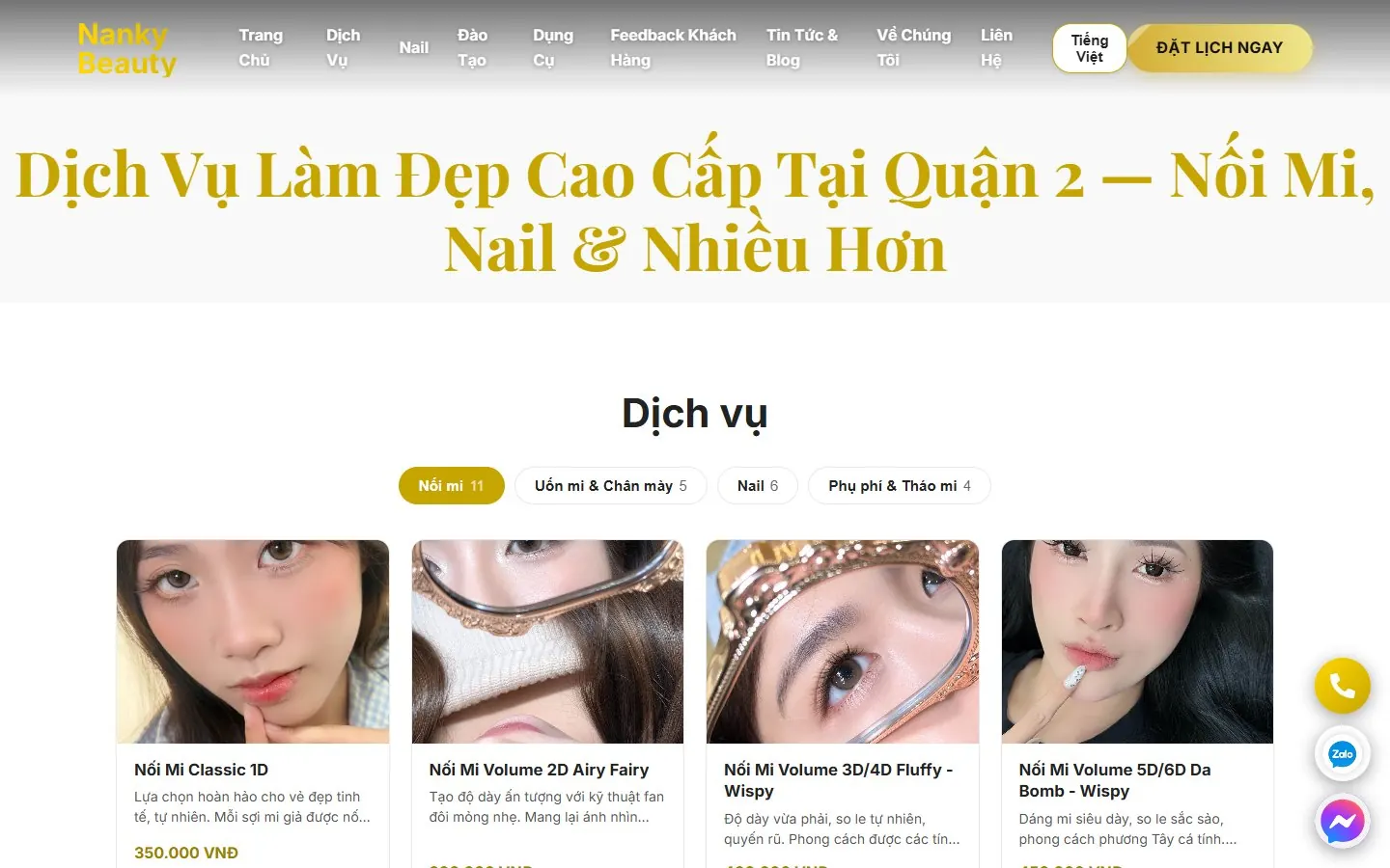 Nanky Beauty: Bảng dịch vụ và giá