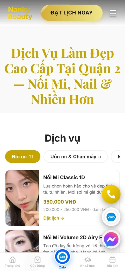 Nanky Beauty trên điện thoại: Dịch vụ