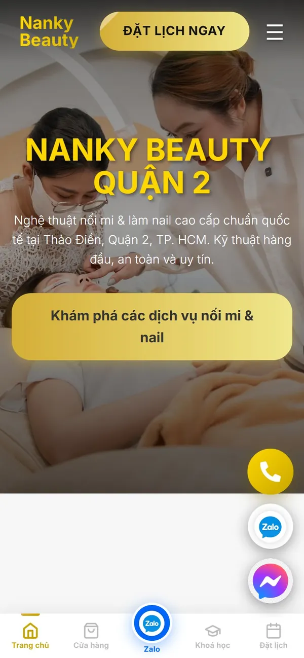 Website Nanky Beauty trên điện thoại