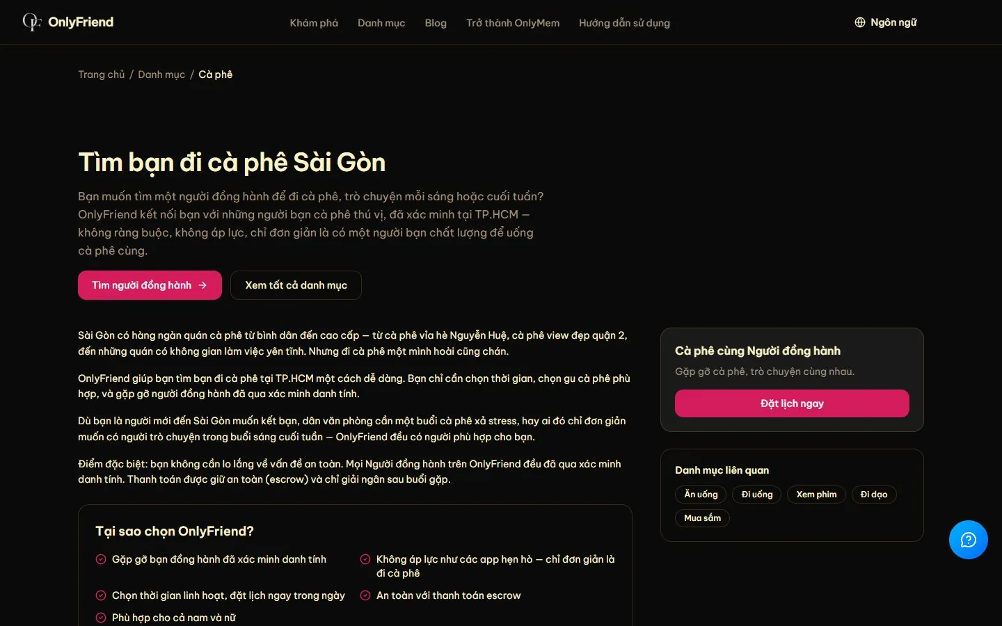 OnlyFriend: Trang danh mục: tìm bạn đi cà phê