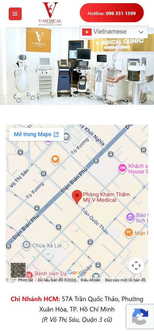 V-Medical Clinic trên điện thoại: Bản đồ và liên hệ
